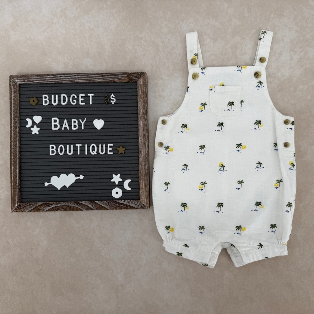 Janie and Jack White Tropical Overalls